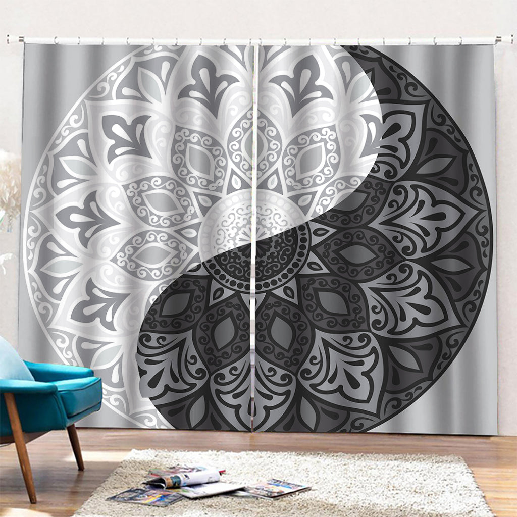 Black And White Yin Yang Mandala Print Pencil Pleat Curtains