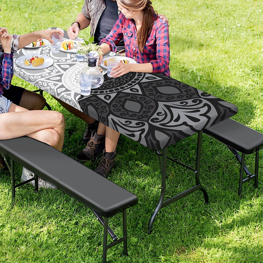Black And White Yin Yang Mandala Print Picnic Table Cover