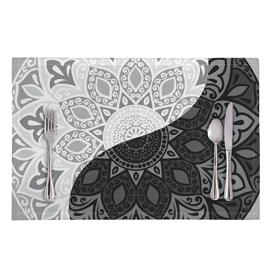 Black And White Yin Yang Mandala Print Placemat