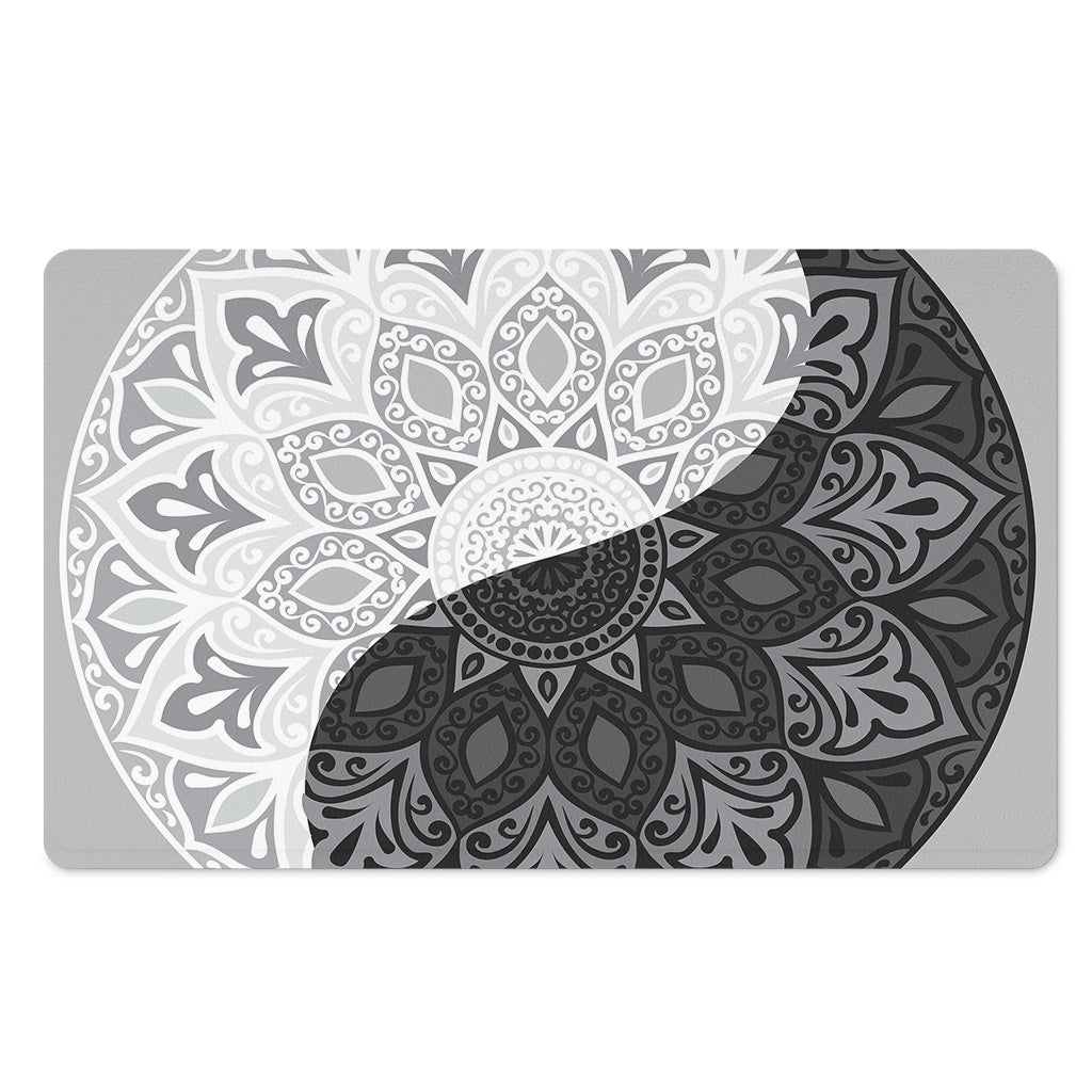 Black And White Yin Yang Mandala Print Polyester Doormat