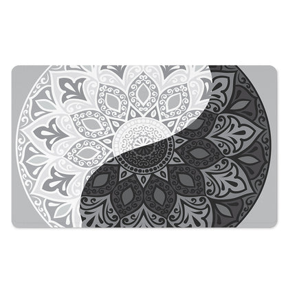 Black And White Yin Yang Mandala Print Polyester Doormat
