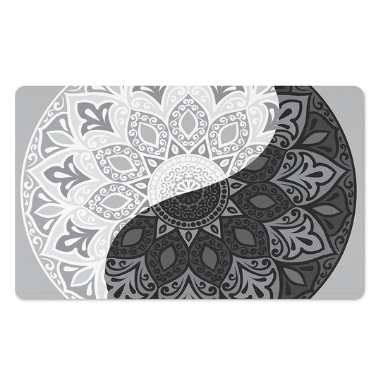 Black And White Yin Yang Mandala Print Polyester Doormat