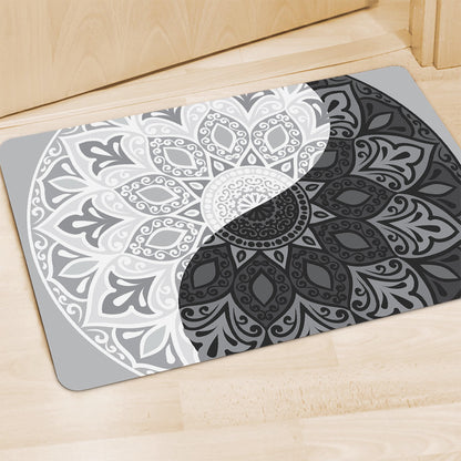 Black And White Yin Yang Mandala Print Polyester Doormat