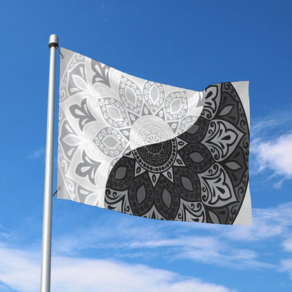 Black And White Yin Yang Mandala Print Polyester Flag