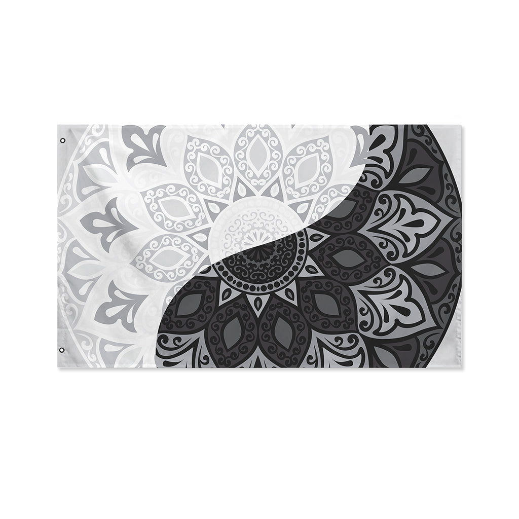 Black And White Yin Yang Mandala Print Polyester Flag