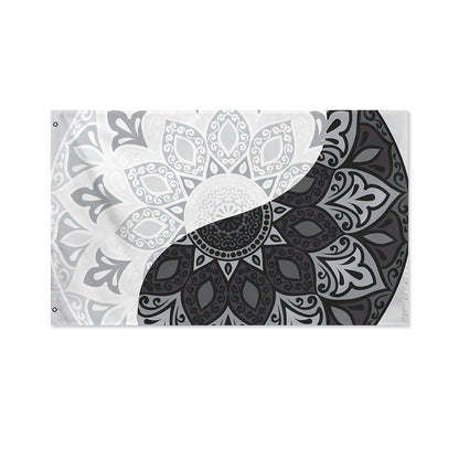 Black And White Yin Yang Mandala Print Polyester Flag
