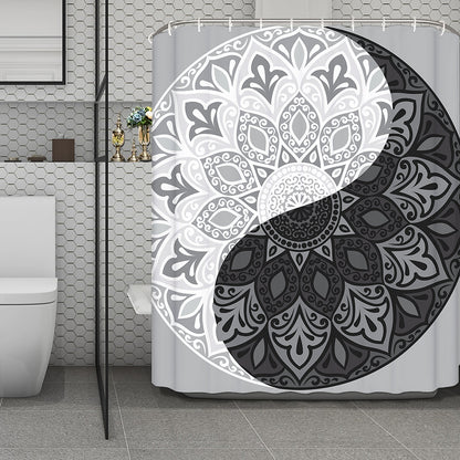 Black And White Yin Yang Mandala Print Polyester Shower Curtain
