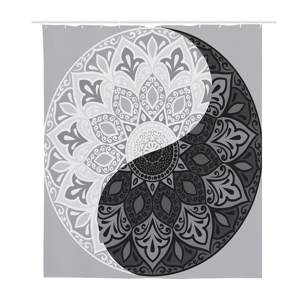 Black And White Yin Yang Mandala Print Polyester Shower Curtain