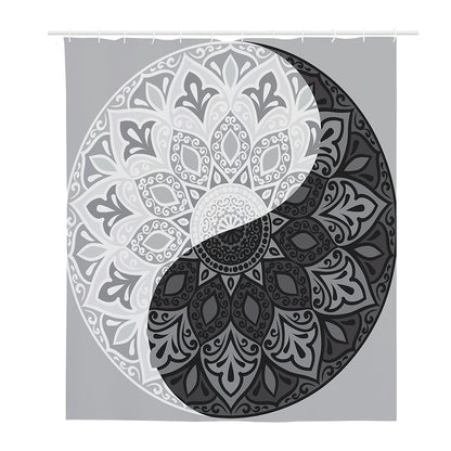 Black And White Yin Yang Mandala Print Polyester Shower Curtain