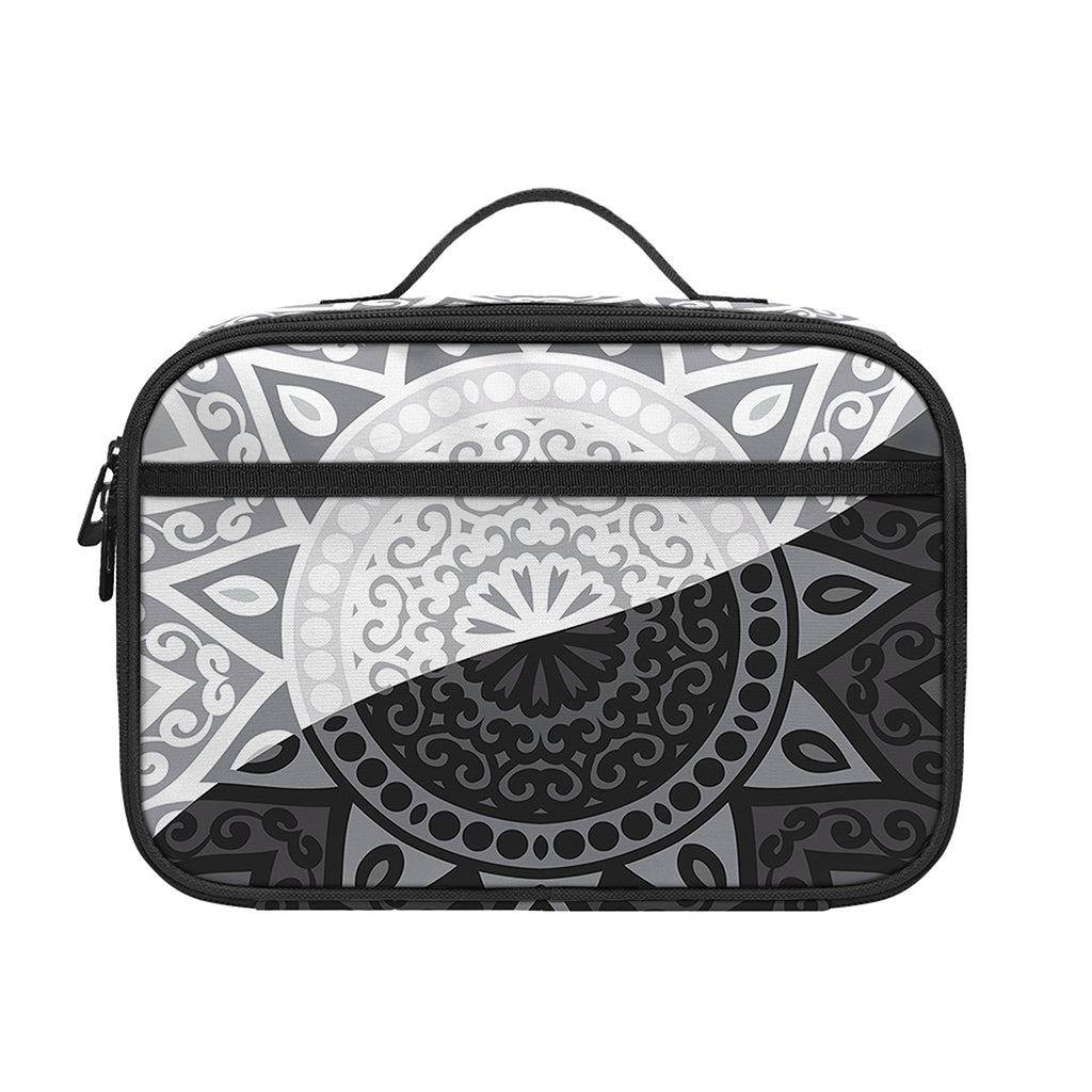 Black And White Yin Yang Mandala Print Portable Lunch Bag