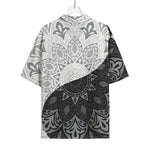 Black And White Yin Yang Mandala Print Rayon Hawaiian Shirt