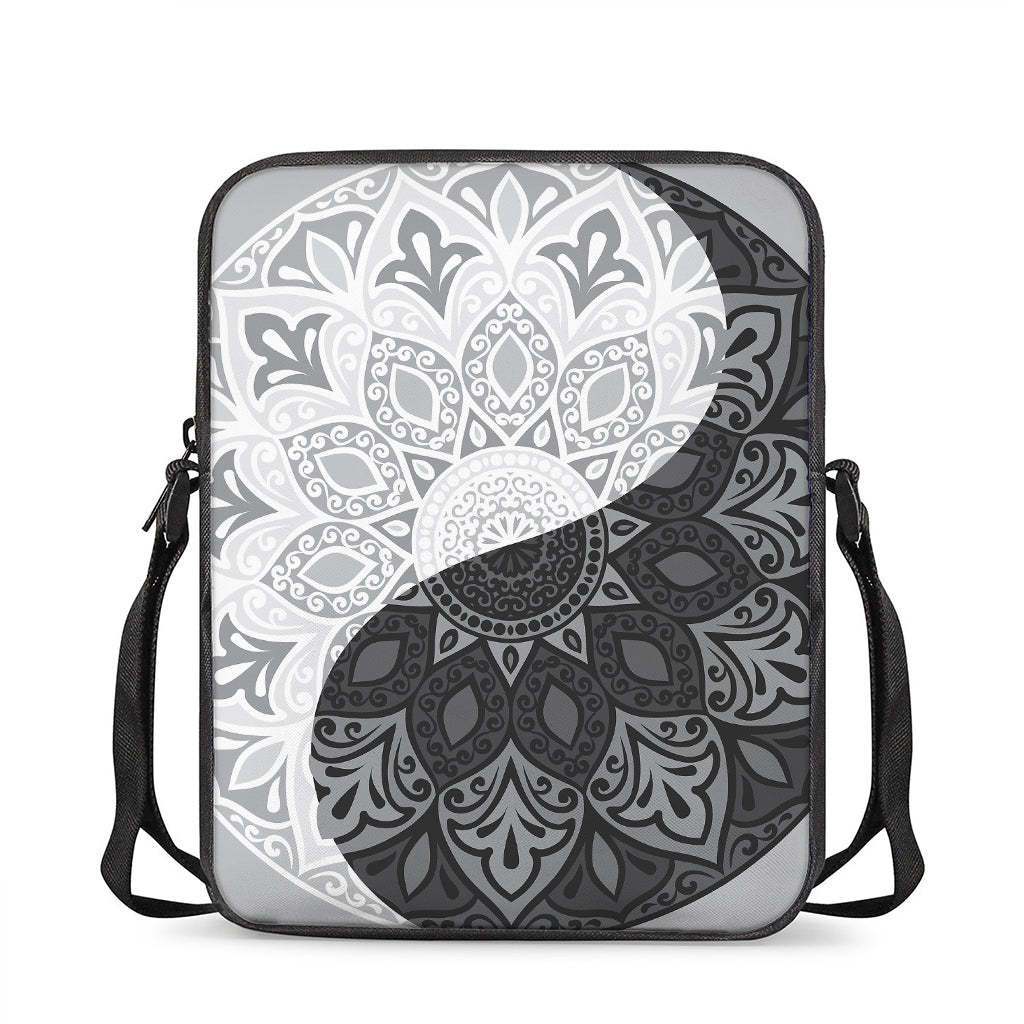 Black And White Yin Yang Mandala Print Rectangular Crossbody Bag
