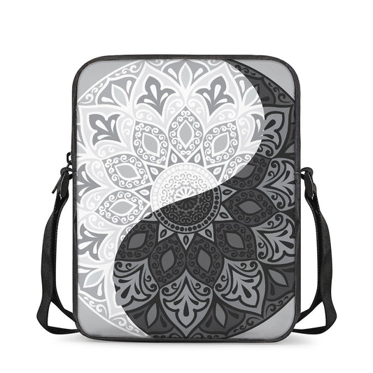 Black And White Yin Yang Mandala Print Rectangular Crossbody Bag