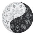 Black And White Yin Yang Mandala Print Round Blanket