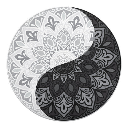 Black And White Yin Yang Mandala Print Round Blanket
