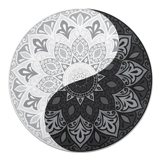 Black And White Yin Yang Mandala Print Round Blanket
