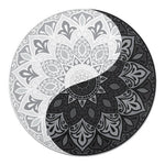 Black And White Yin Yang Mandala Print Round Blanket