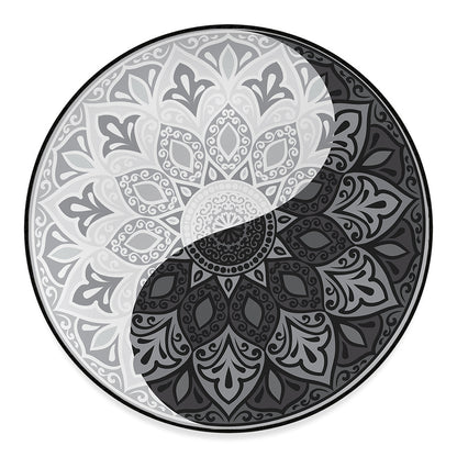 Black And White Yin Yang Mandala Print Round Floor Mat