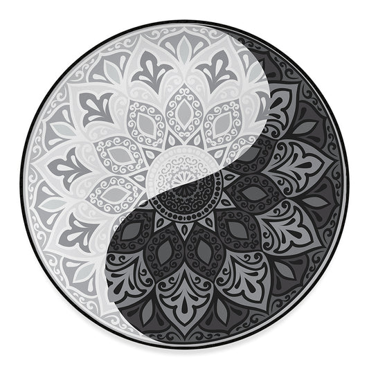 Black And White Yin Yang Mandala Print Round Floor Mat
