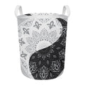 Black And White Yin Yang Mandala Print Round Laundry Basket