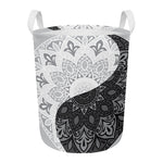 Black And White Yin Yang Mandala Print Round Laundry Basket