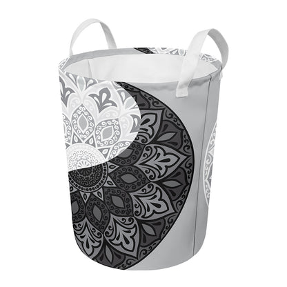 Black And White Yin Yang Mandala Print Round Laundry Basket
