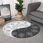 Black And White Yin Yang Mandala Print Round Rug