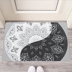 Black And White Yin Yang Mandala Print Rubber Doormat