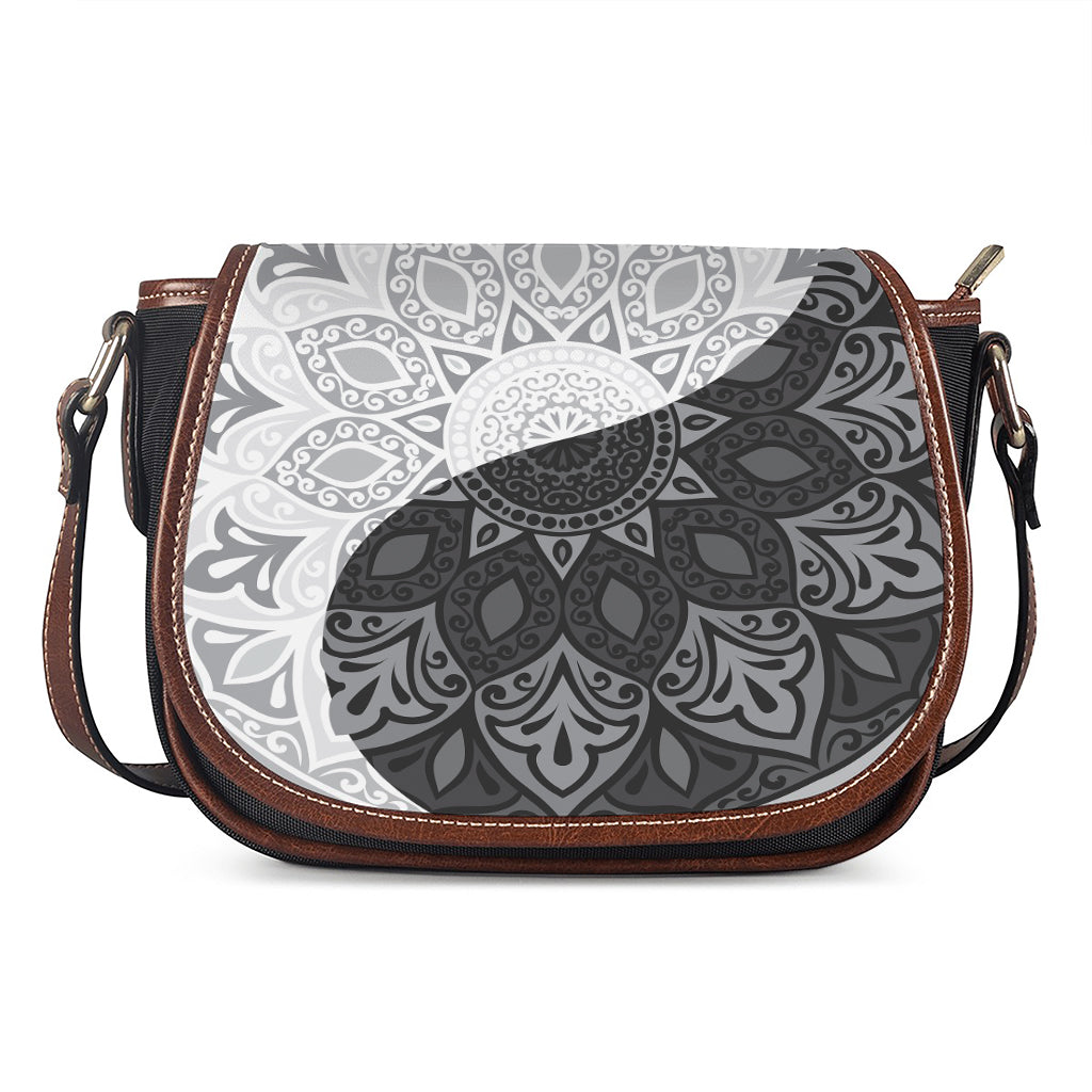 Black And White Yin Yang Mandala Print Saddle Bag