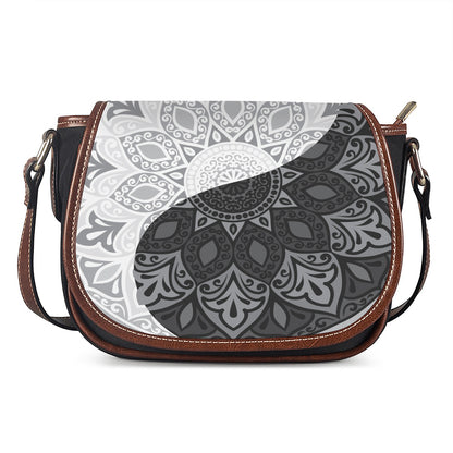Black And White Yin Yang Mandala Print Saddle Bag