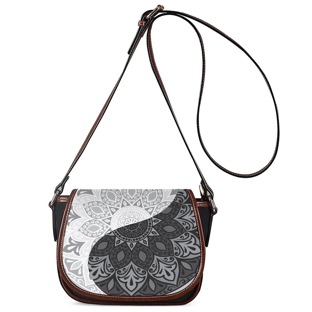 Black And White Yin Yang Mandala Print Saddle Bag