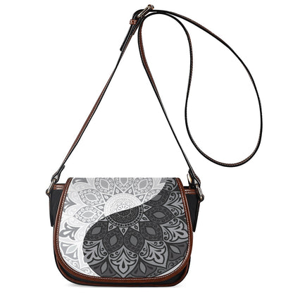 Black And White Yin Yang Mandala Print Saddle Bag
