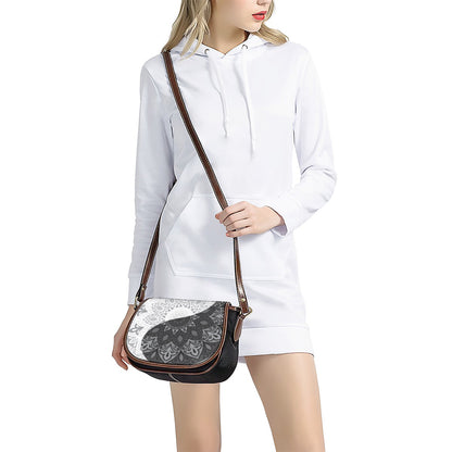 Black And White Yin Yang Mandala Print Saddle Bag