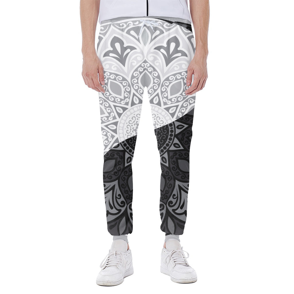 Black And White Yin Yang Mandala Print Scuba Joggers