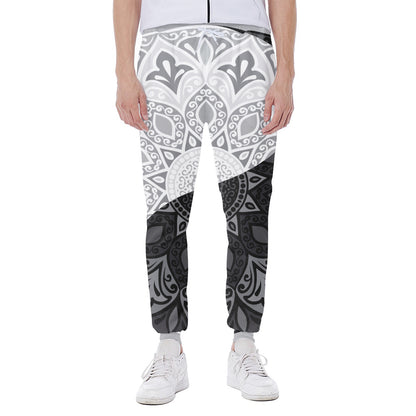 Black And White Yin Yang Mandala Print Scuba Joggers
