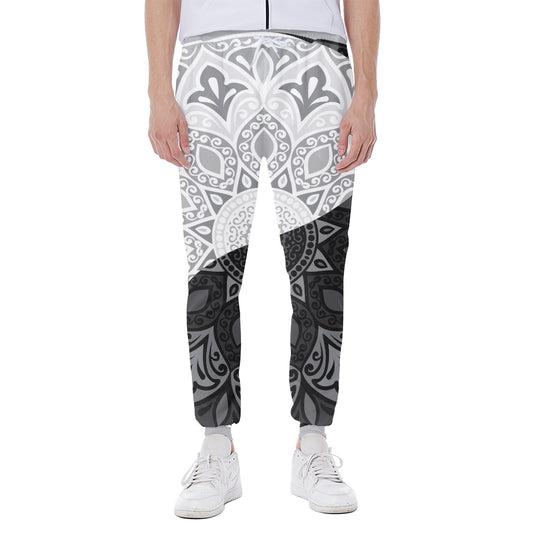 Black And White Yin Yang Mandala Print Scuba Joggers