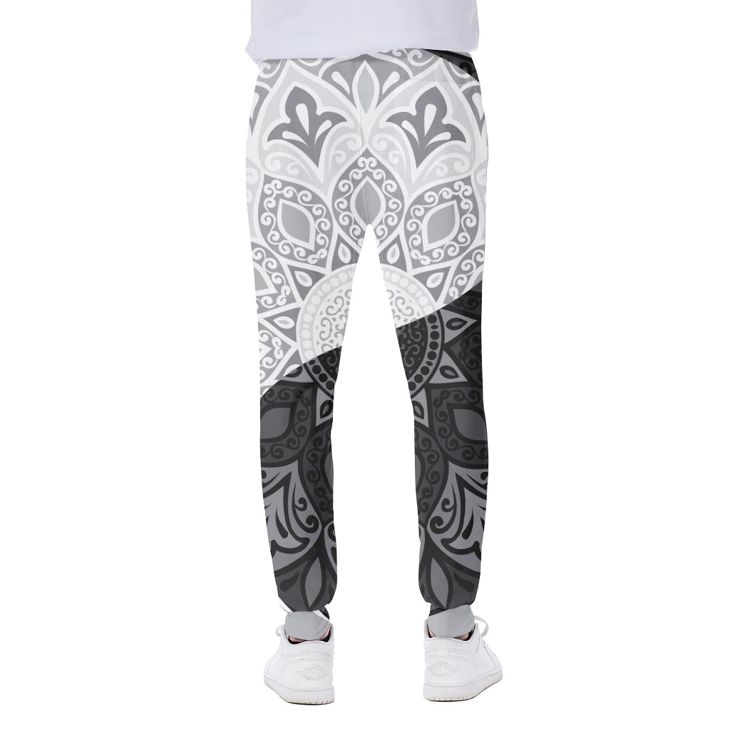 Black And White Yin Yang Mandala Print Scuba Joggers