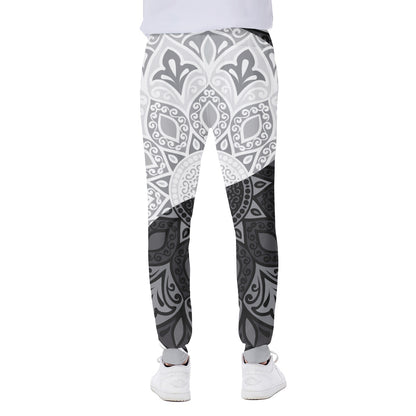 Black And White Yin Yang Mandala Print Scuba Joggers