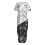 Black And White Yin Yang Mandala Print Short Sleeve Long Nightdress