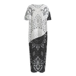 Black And White Yin Yang Mandala Print Short Sleeve Long Nightdress