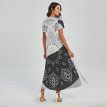 Black And White Yin Yang Mandala Print Short Sleeve Maxi Dress
