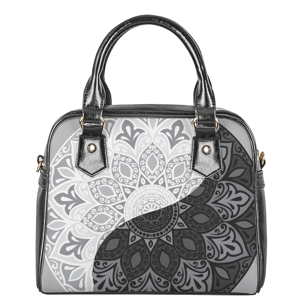 Black And White Yin Yang Mandala Print Shoulder Handbag