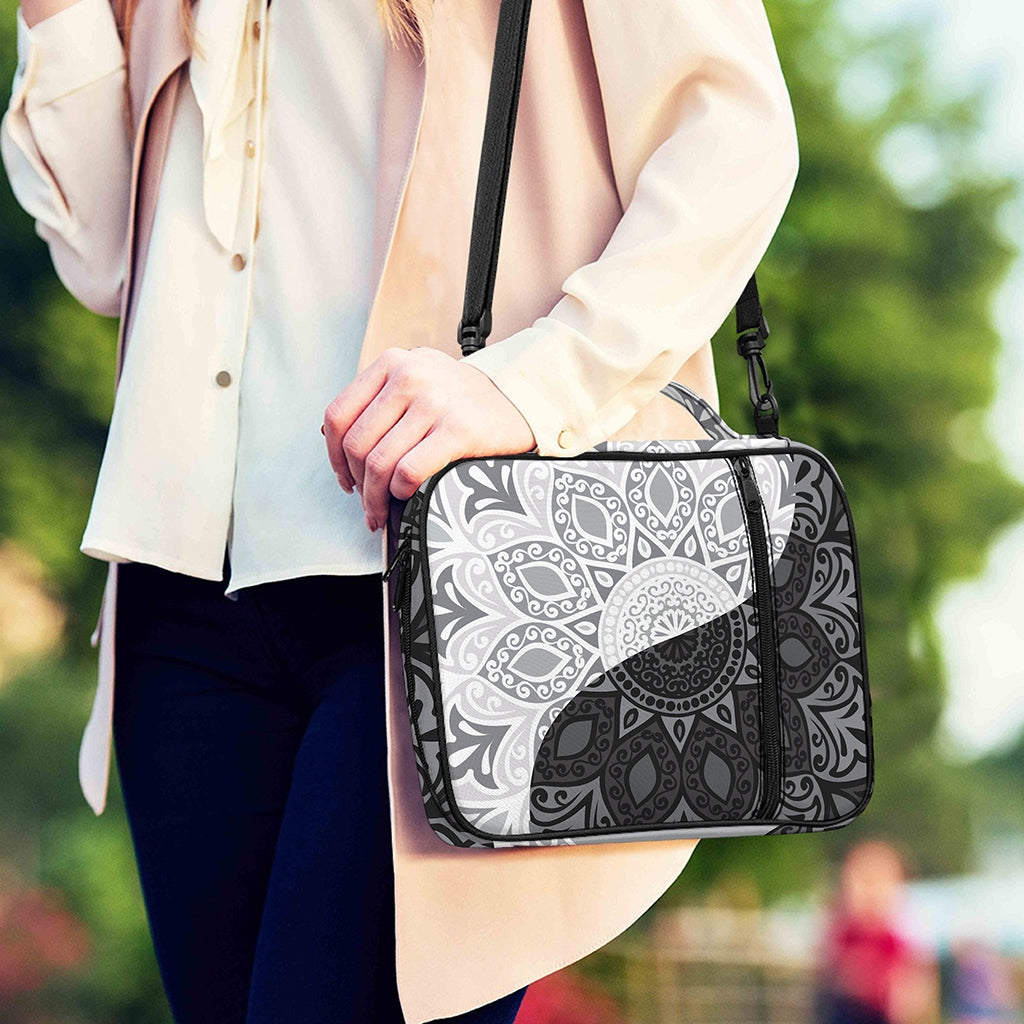Black And White Yin Yang Mandala Print Shoulder Strap Bible Bag