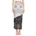 Black And White Yin Yang Mandala Print Side Slit Maxi Skirt