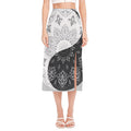 Black And White Yin Yang Mandala Print Side Slit Midi Skirt