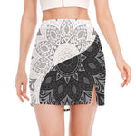 Black And White Yin Yang Mandala Print Side Slit Mini Skirt