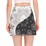 Black And White Yin Yang Mandala Print Side Slit Mini Skirt