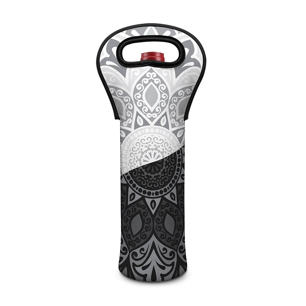 Black And White Yin Yang Mandala Print Single Neoprene Wine Tote