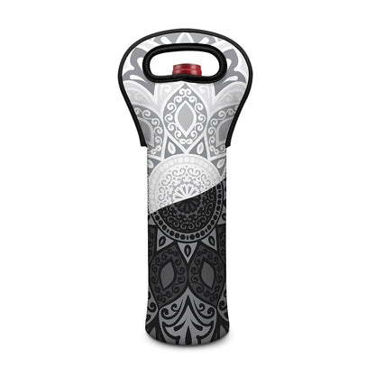 Black And White Yin Yang Mandala Print Single Neoprene Wine Tote