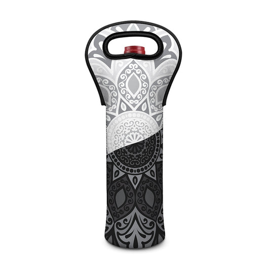 Black And White Yin Yang Mandala Print Single Neoprene Wine Tote
